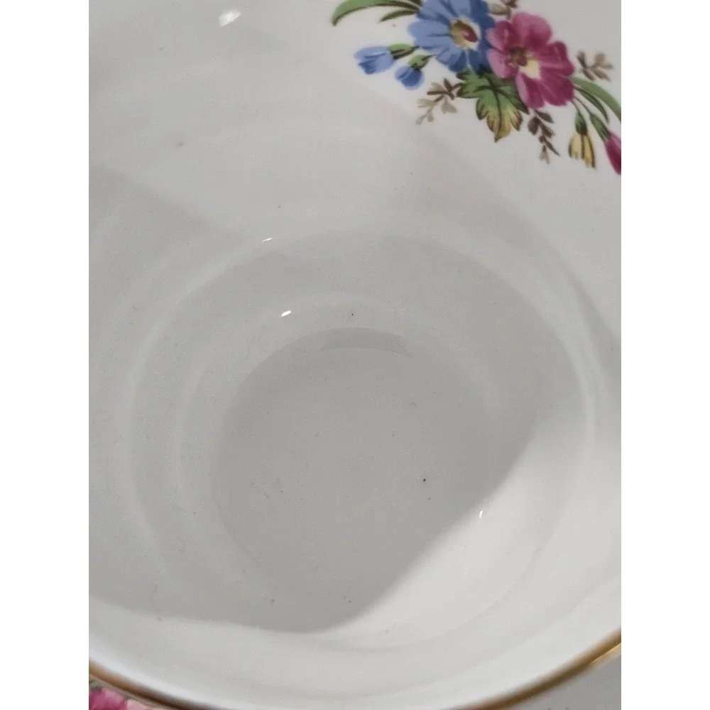 Clarence Bone China Teacup Saucer Pink Blue Floral Gold Trim England Vintage